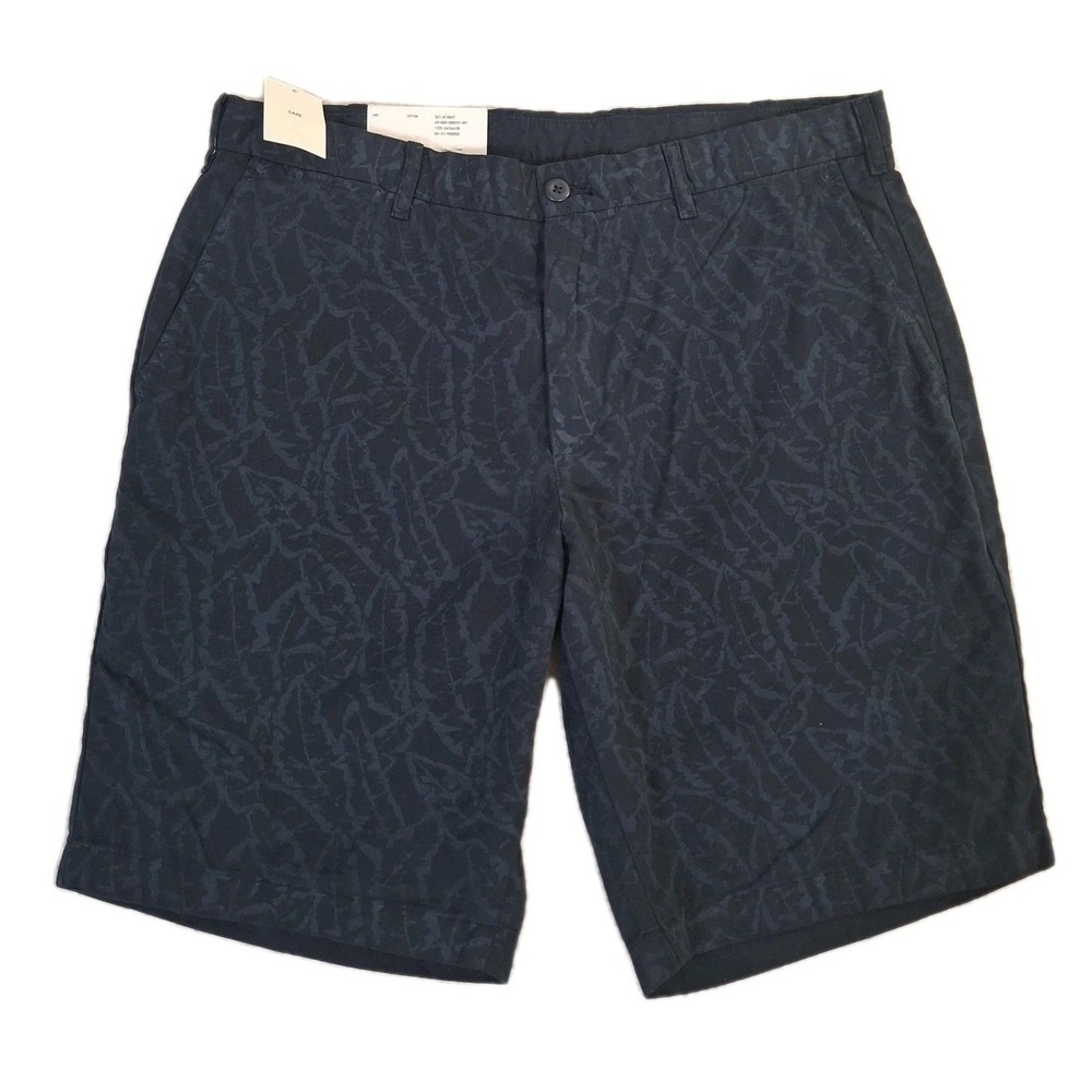 Uniqlo L (33"-36") Navy Blue Tropical Hawaiian Flat Front Cotton Shorts 9"